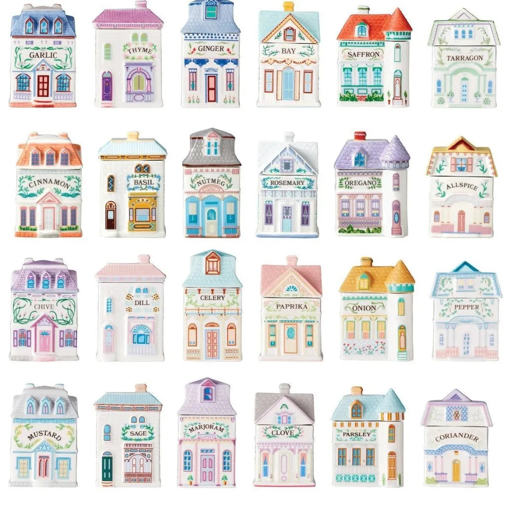 Creative Ceramic Pottery Spice Jar 24-Piece Colorful House Shape Powder Storage Handmade Custom Logo Salt Spice Canisters